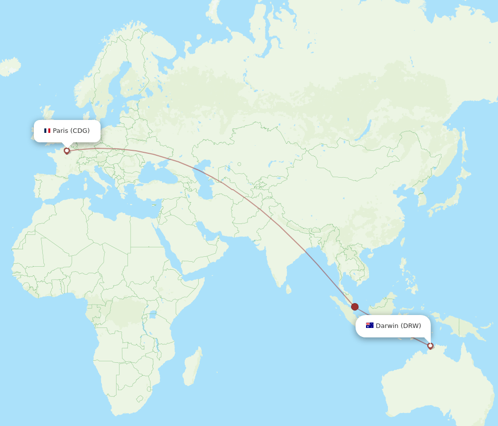 CDG to DRW flights and routes map