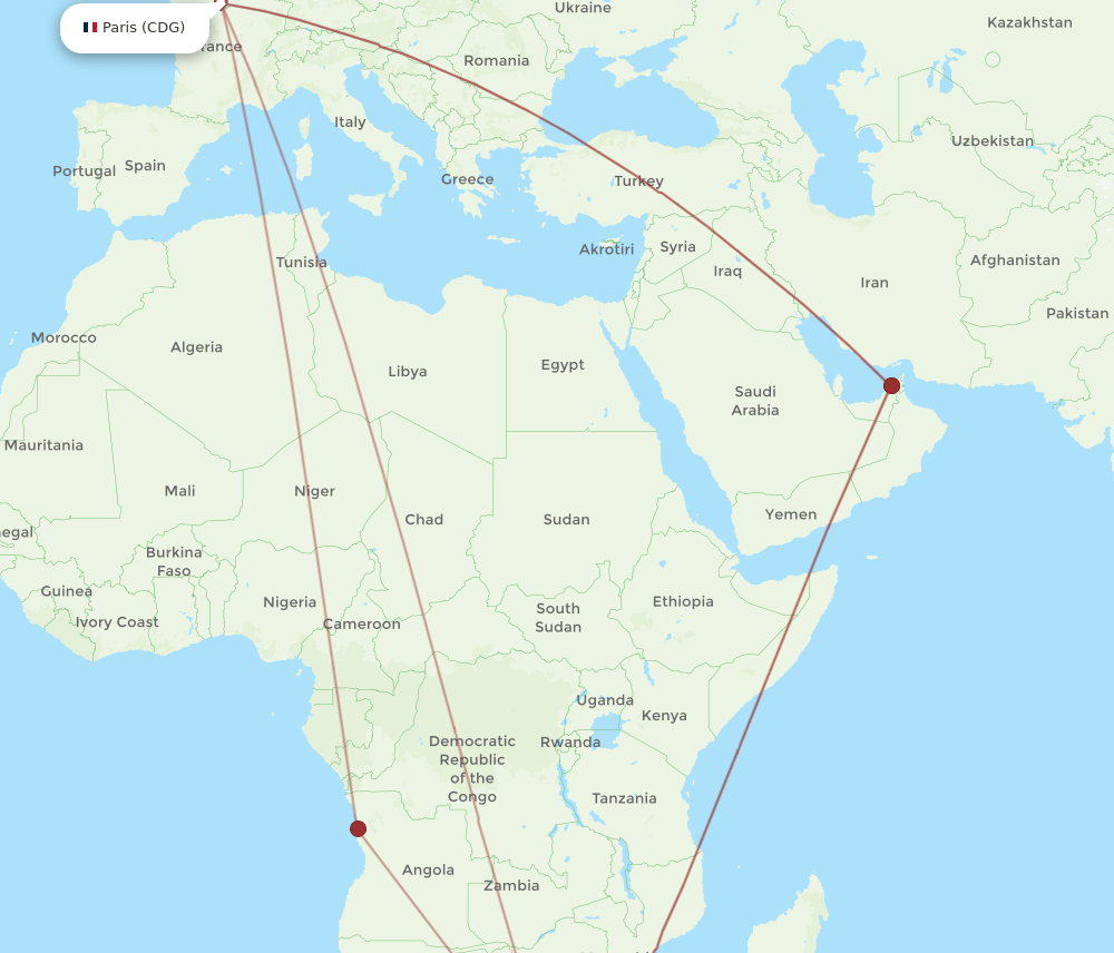 CDG-DUR flight routes