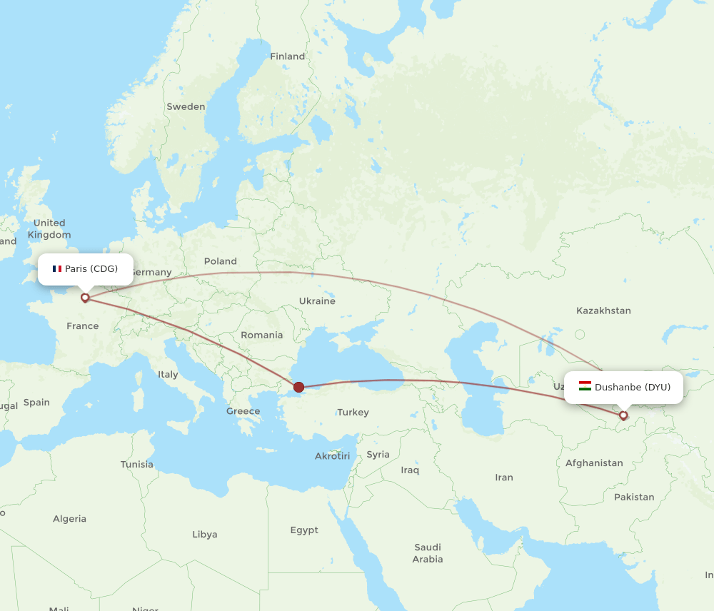 CDG-DYU flight routes