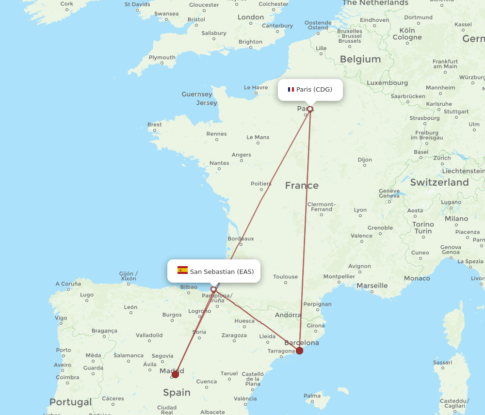 CDG-EAS flight routes