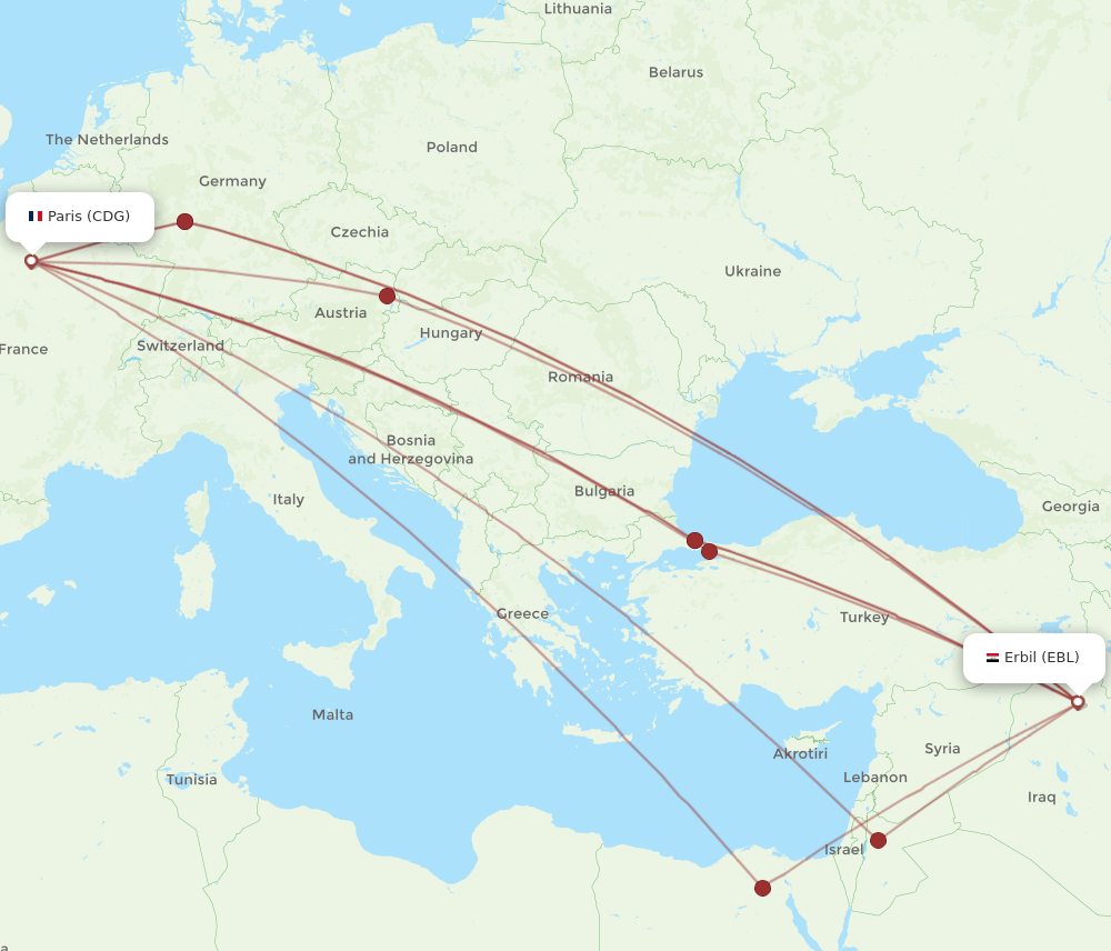 CDG to EBL flights and routes map
