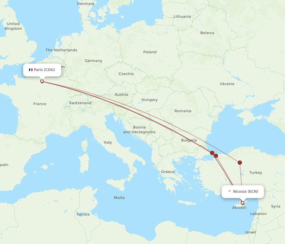 CDG-ECN flight routes