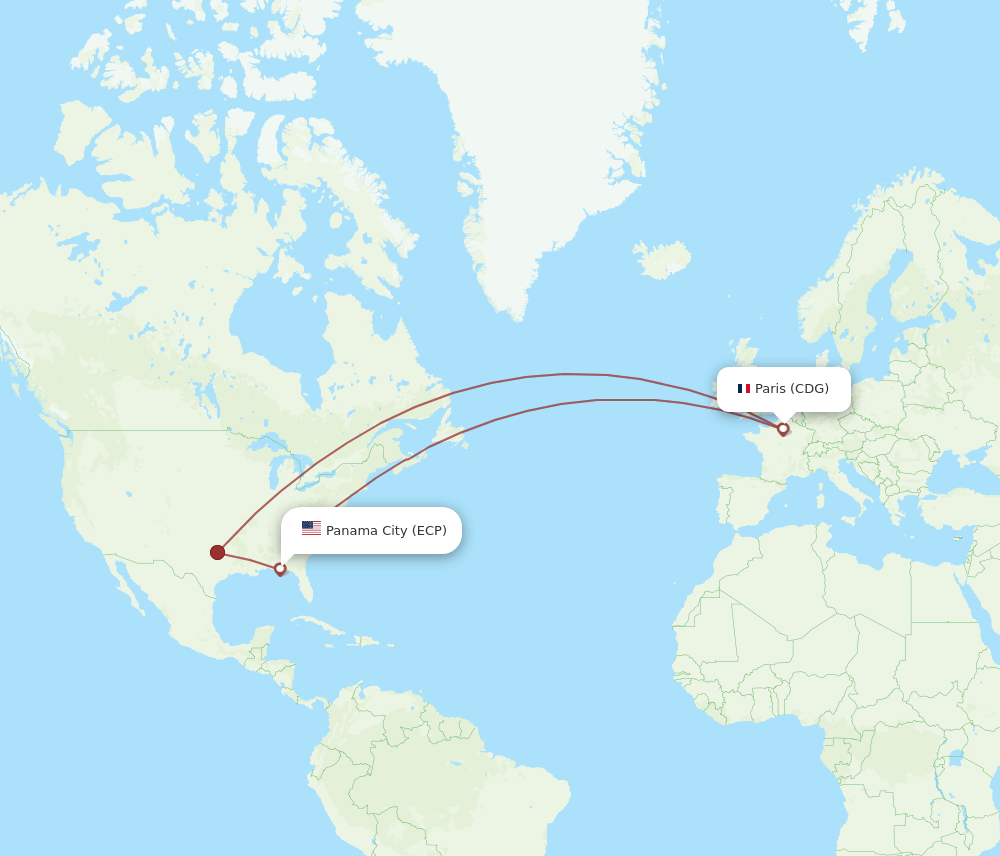 CDG to ECP flights and routes map