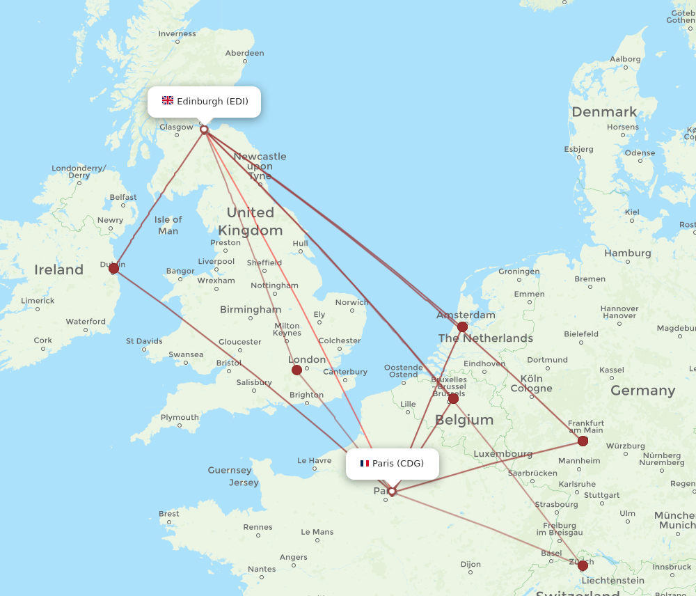 CDG to EDI flights and routes map