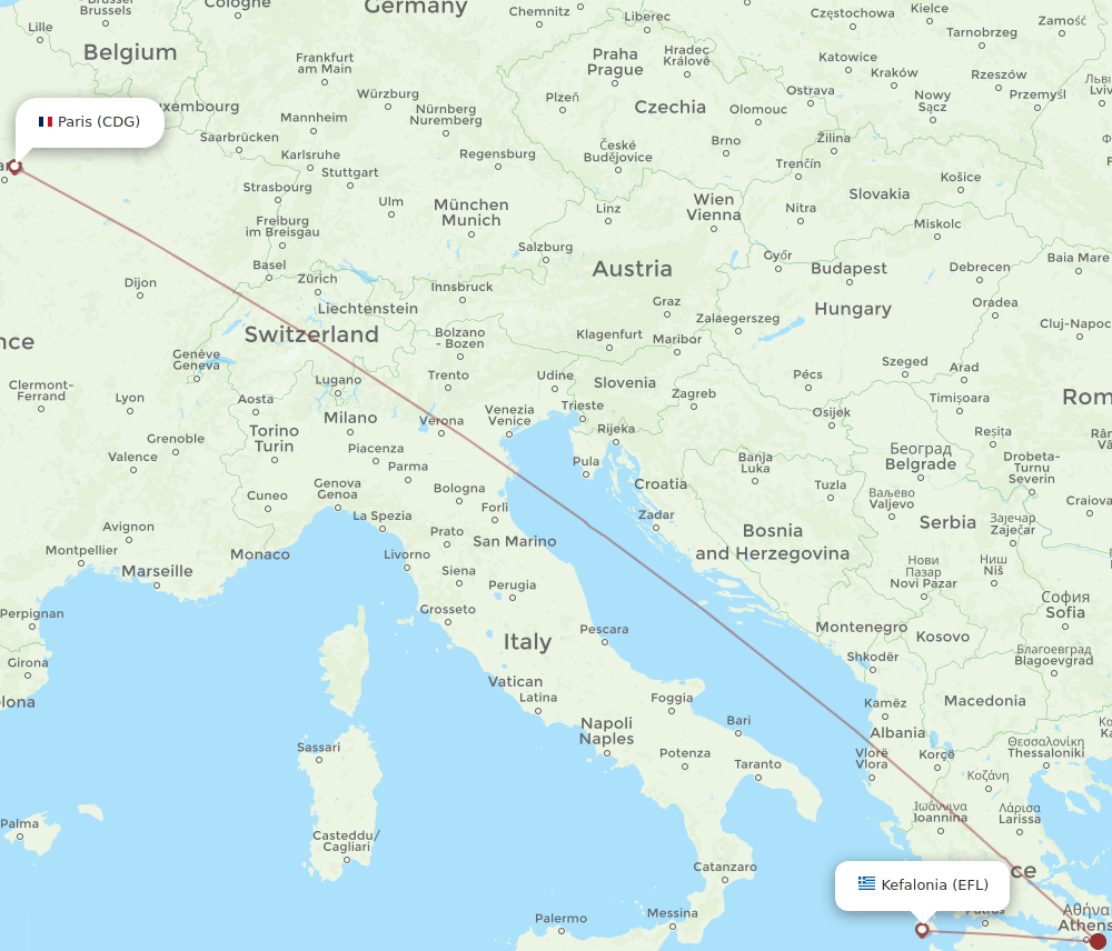 CDG-EFL flight routes