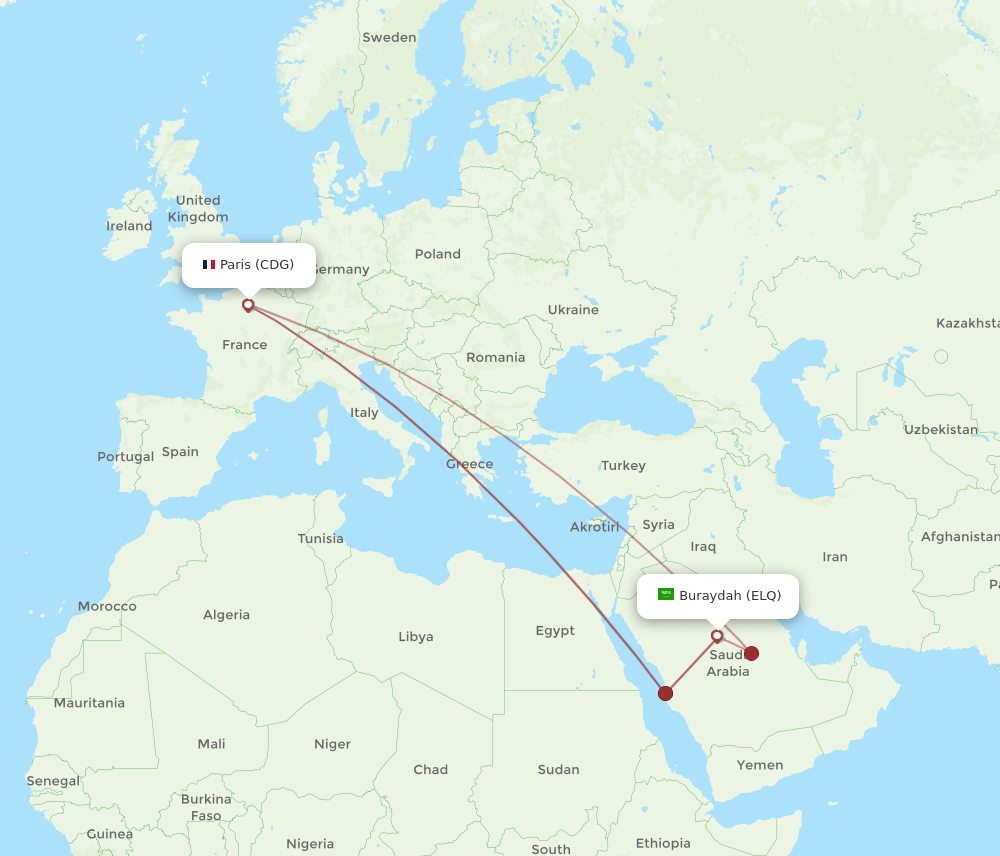 CDG to ELQ flights and routes map