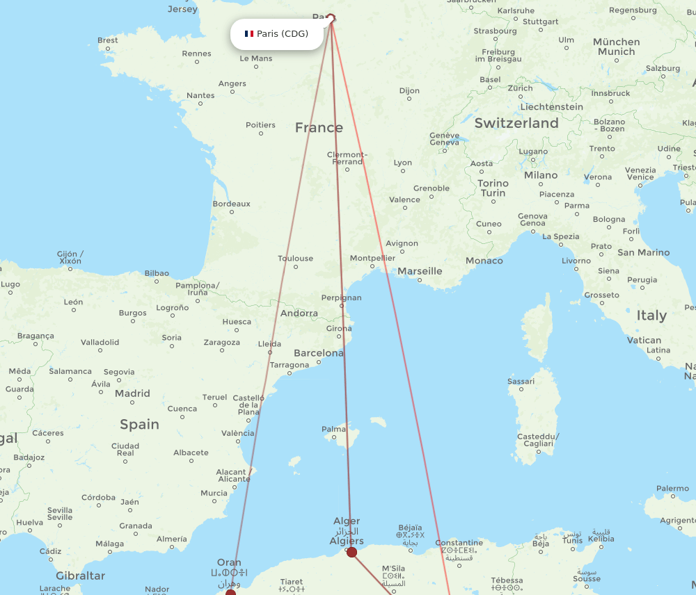 CDG to ELU flights and routes map