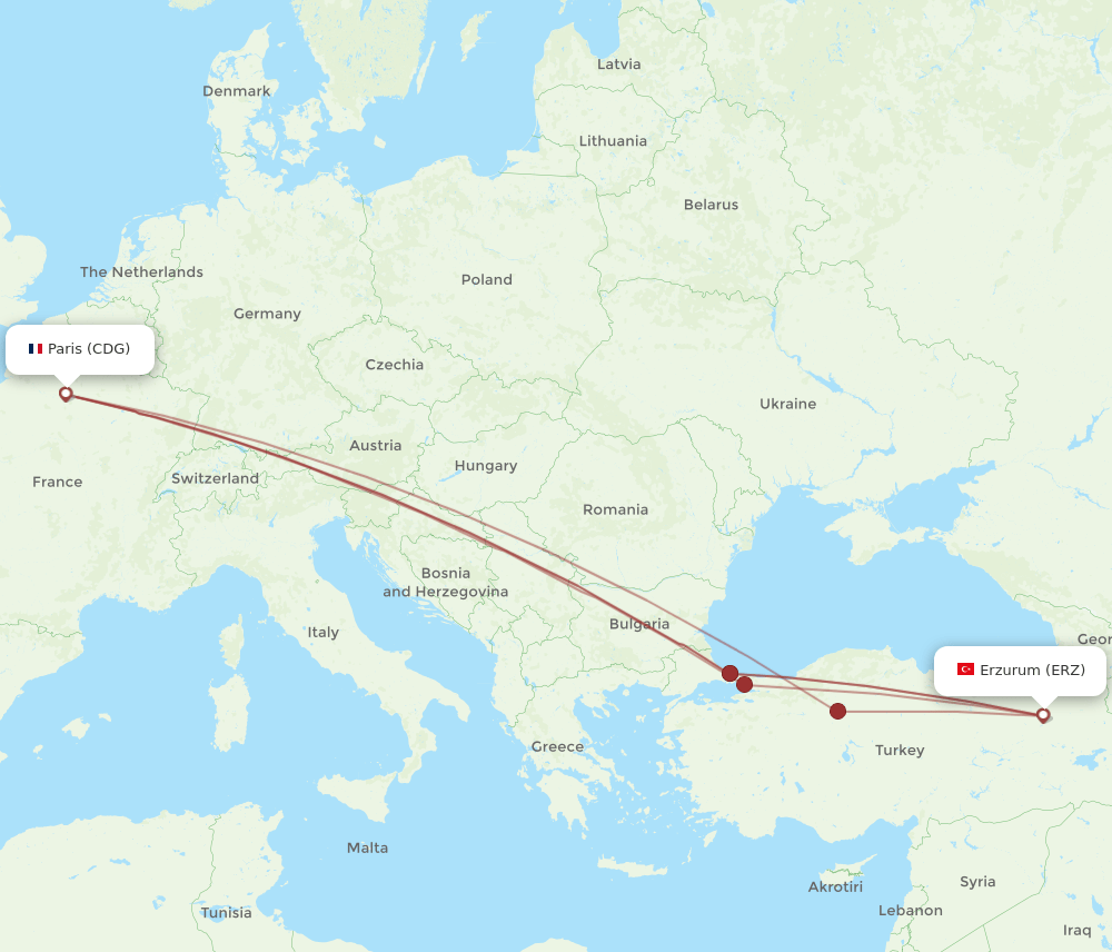 CDG-ERZ flight routes