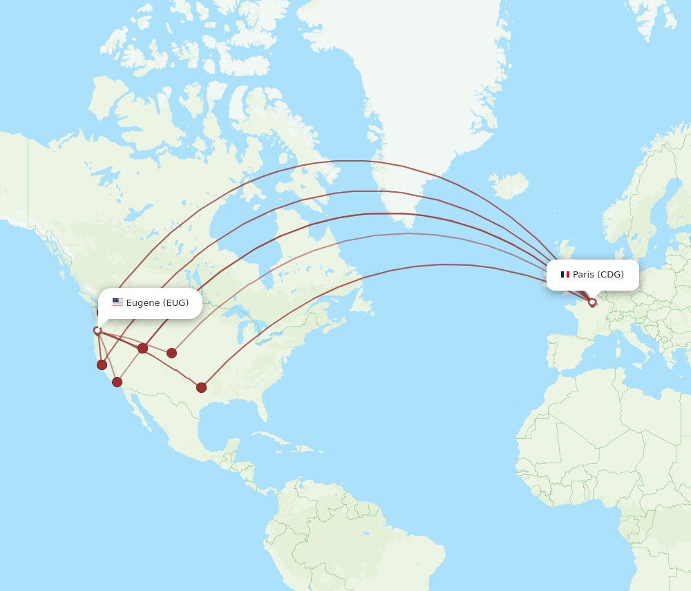 CDG-EUG flight routes