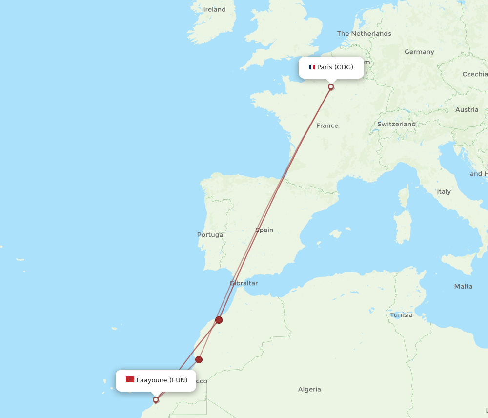 CDG-EUN flight routes