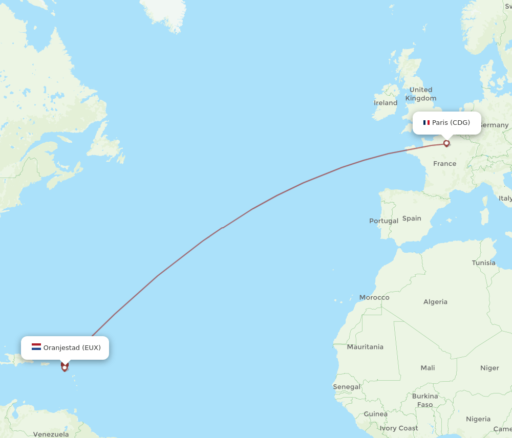 CDG-EUX flight routes