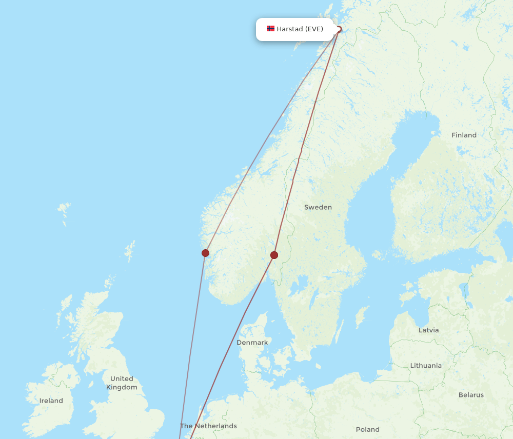 CDG to EVE flights and routes map