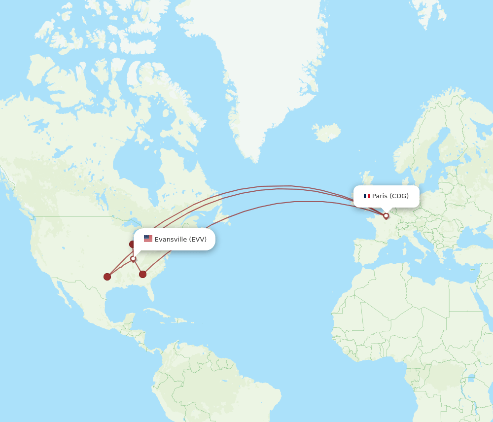 CDG-EVV flight routes