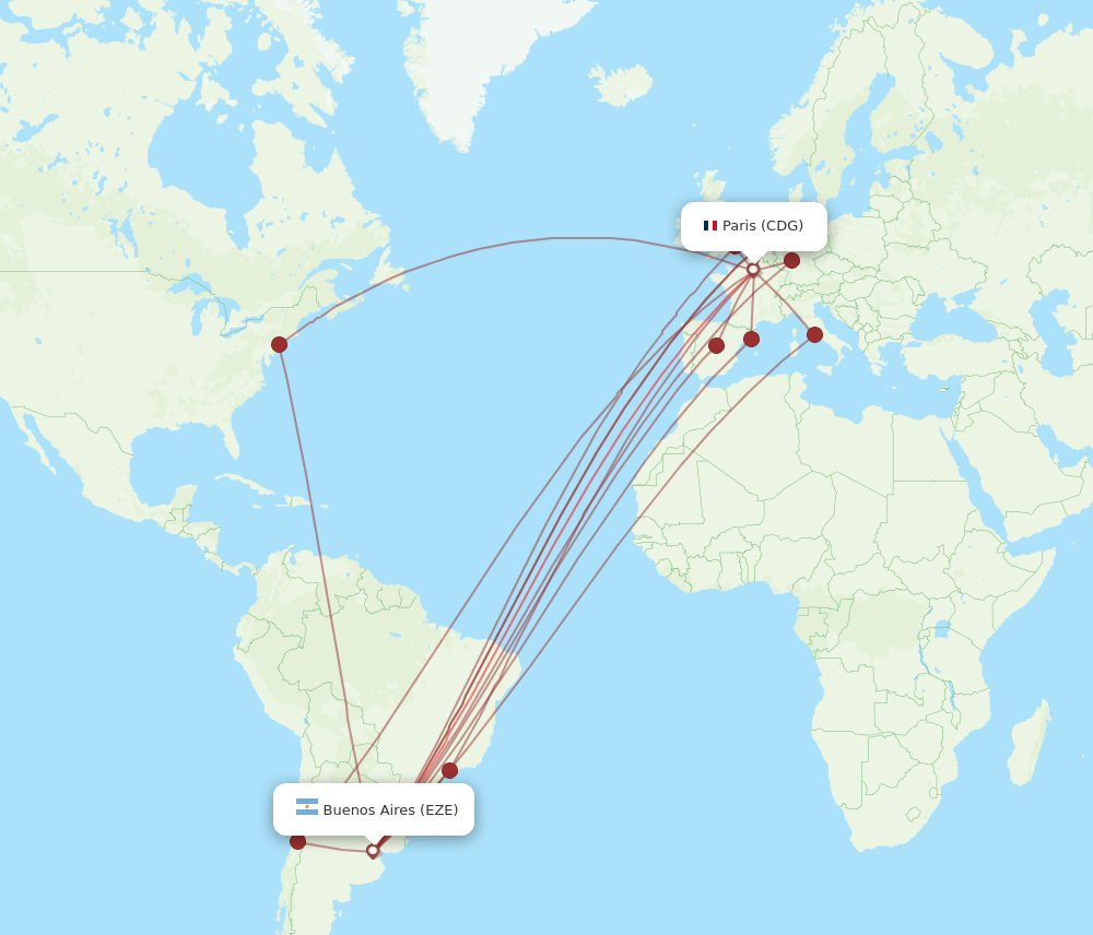 CDG to EZE flights and routes map