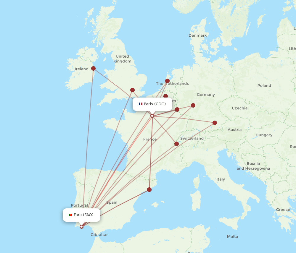 CDG to FAO flights and routes map