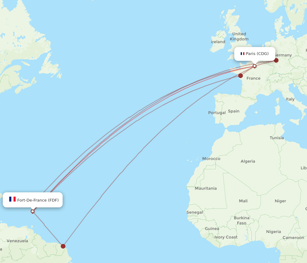 CDG to FDF flights and routes map