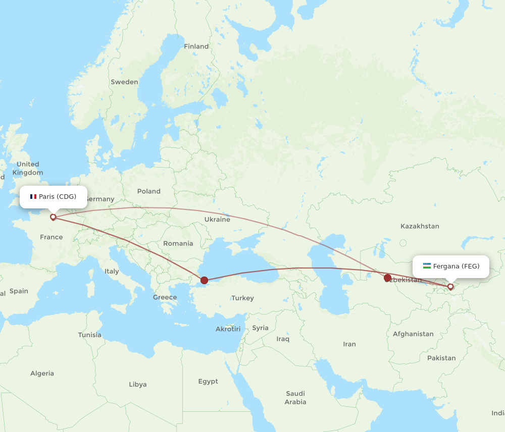 CDG to FEG flights and routes map