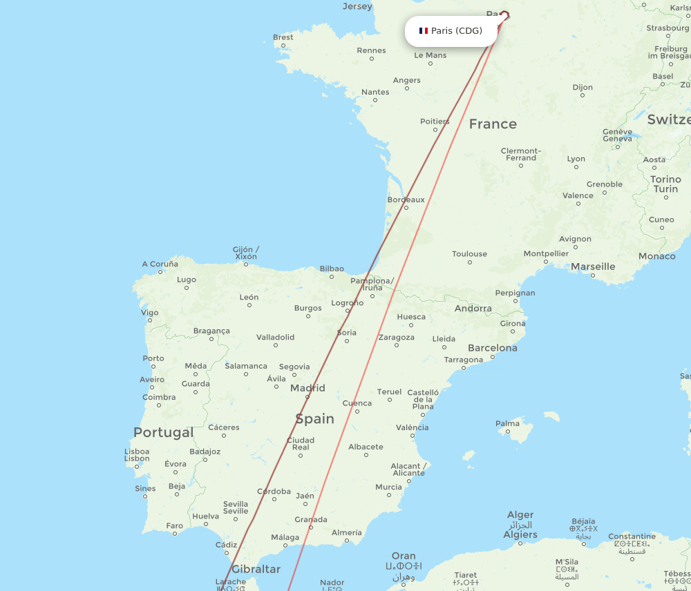 CDG-FEZ flight routes