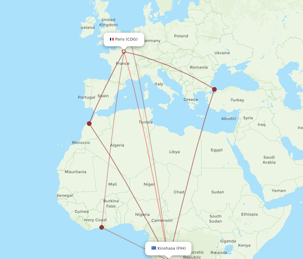 CDG-FIH flight routes