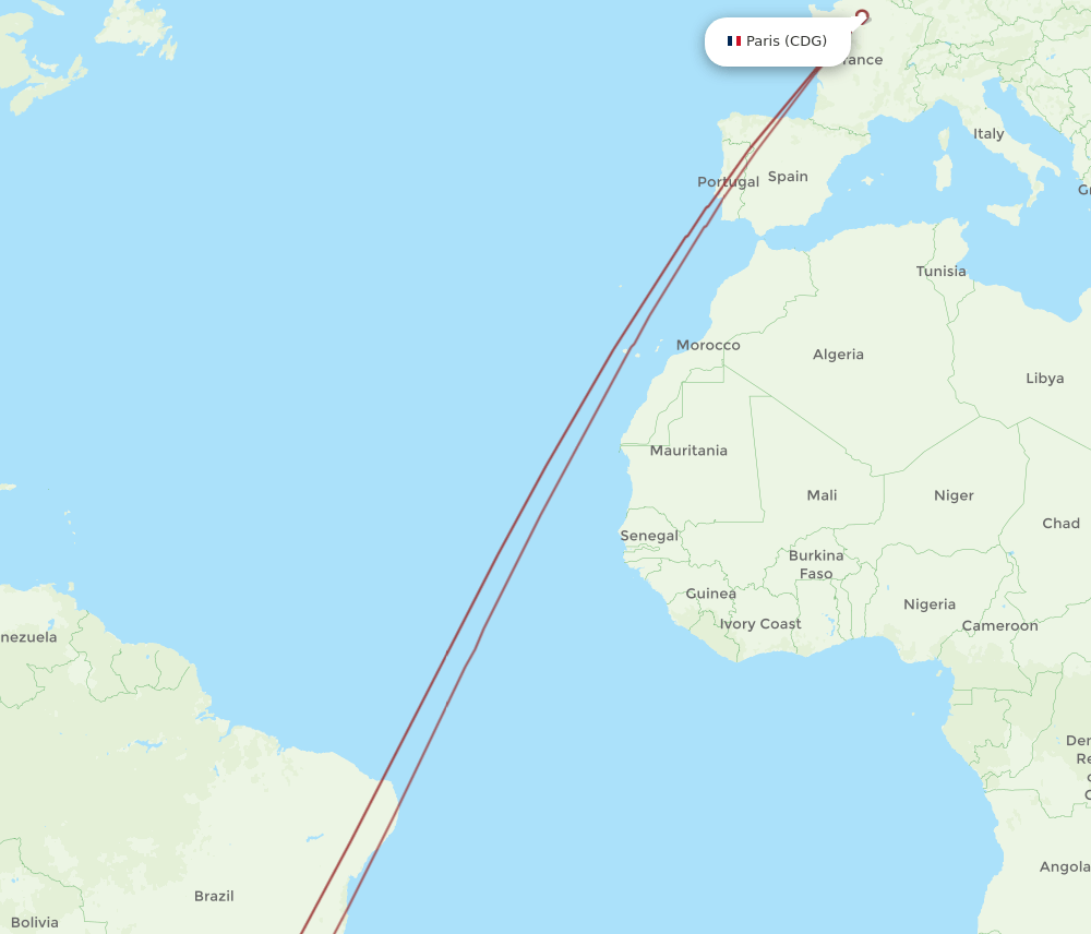 CDG-FLN flight routes