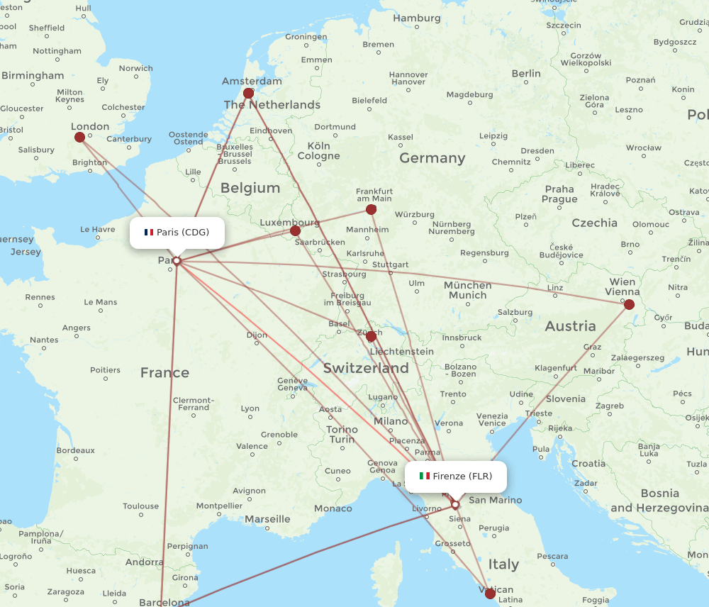 CDG-FLR flight routes