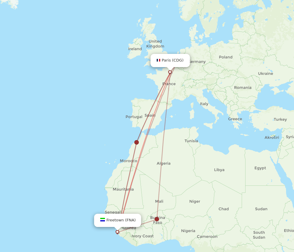 CDG to FNA flights and routes map