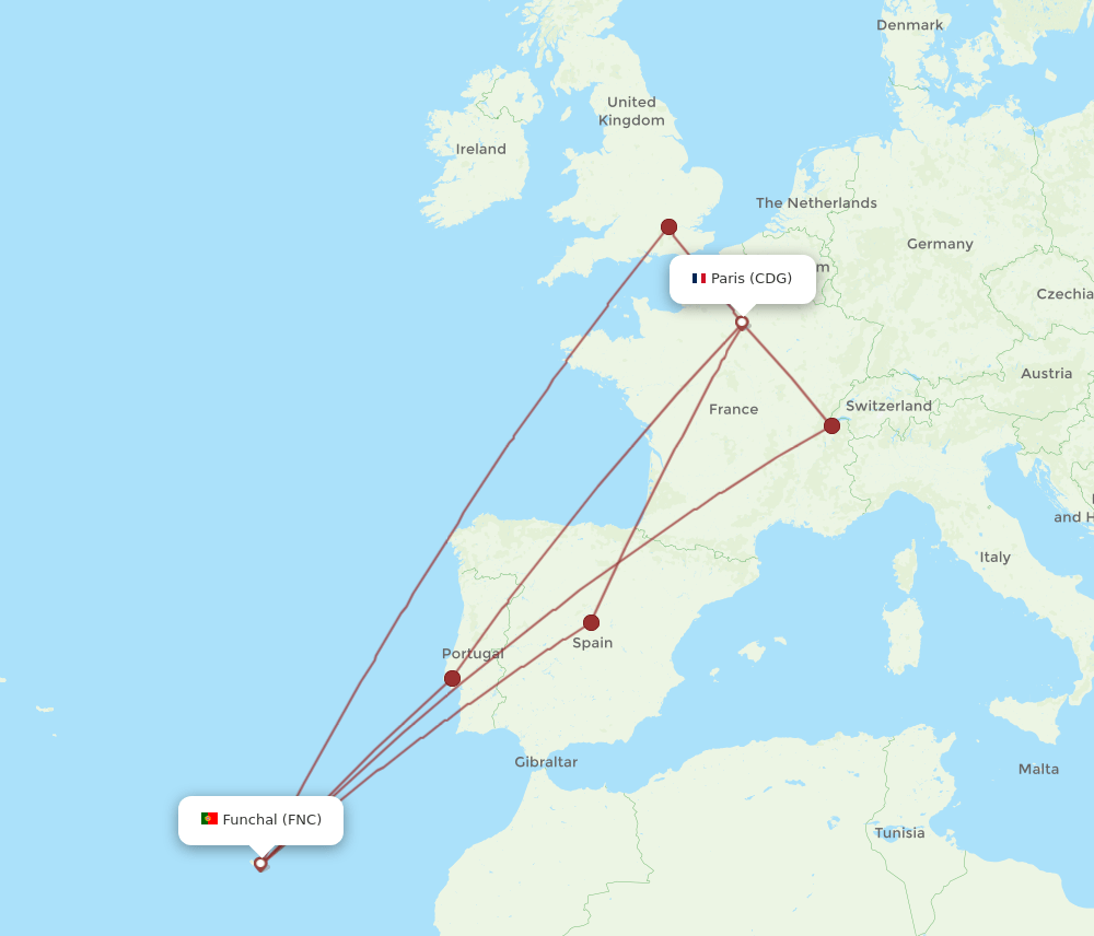 CDG-FNC flight routes
