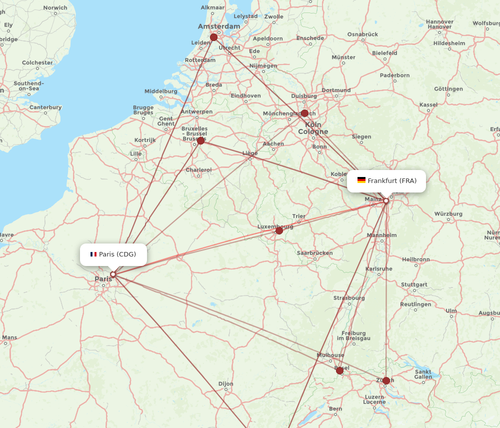 CDG to FRA flights and routes map