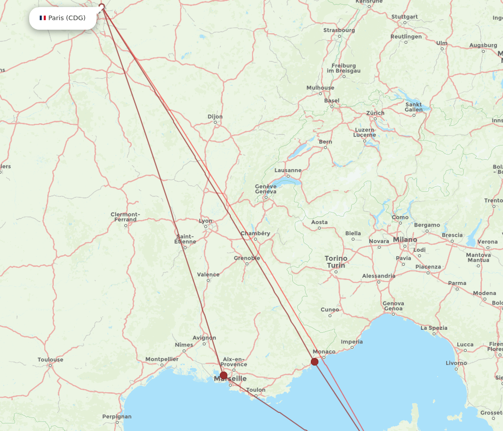 CDG-FSC flight routes