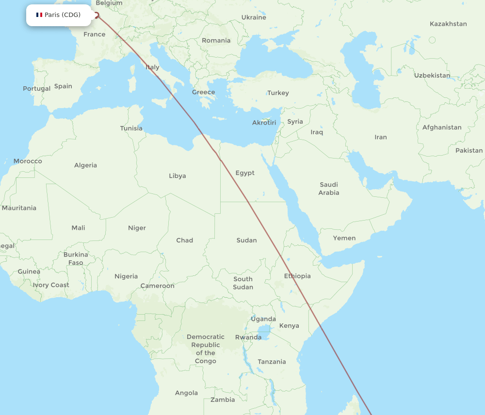 CDG-FTU flight routes
