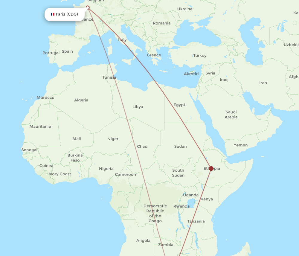CDG-GBE flight routes