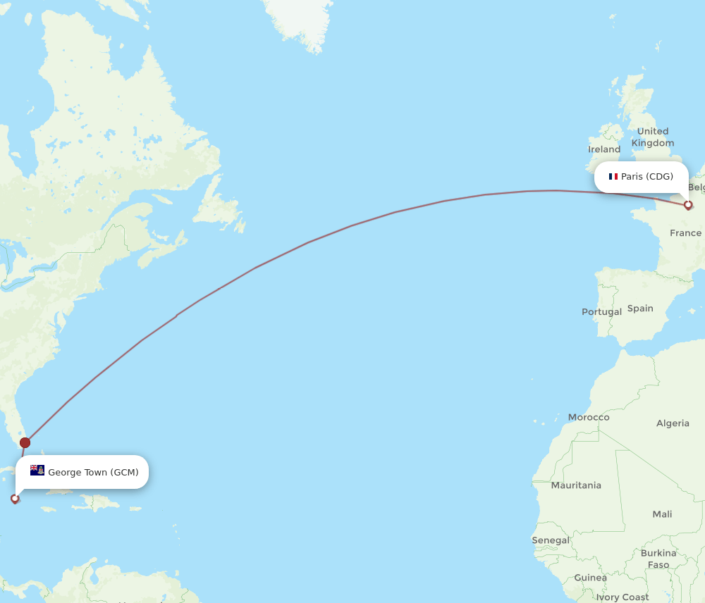 CDG-GCM flight routes