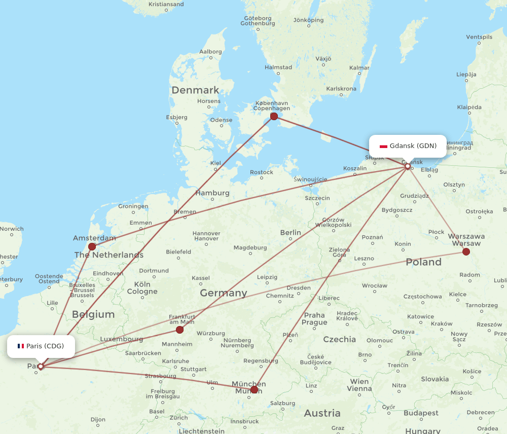 CDG-GDN flight routes