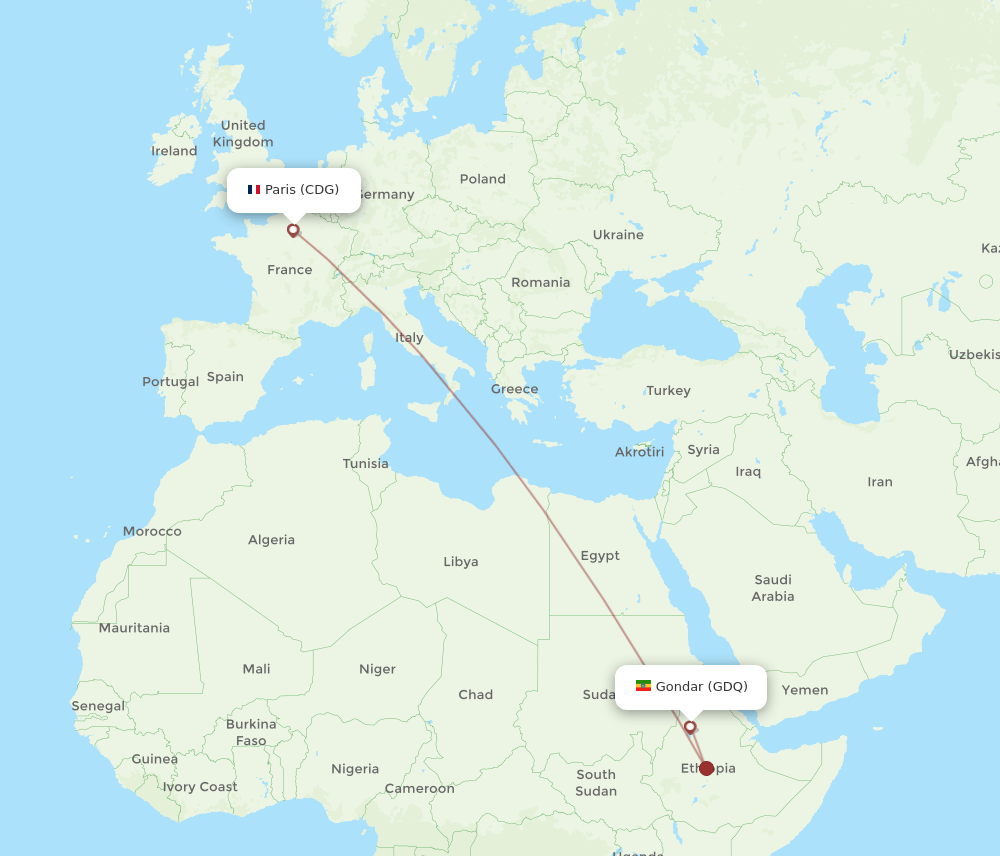 CDG-GDQ flight routes