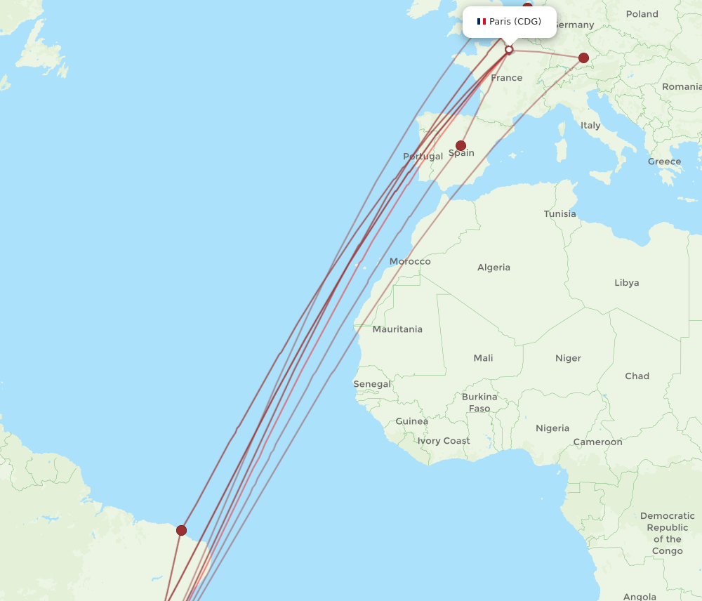 CDG-GIG flight routes