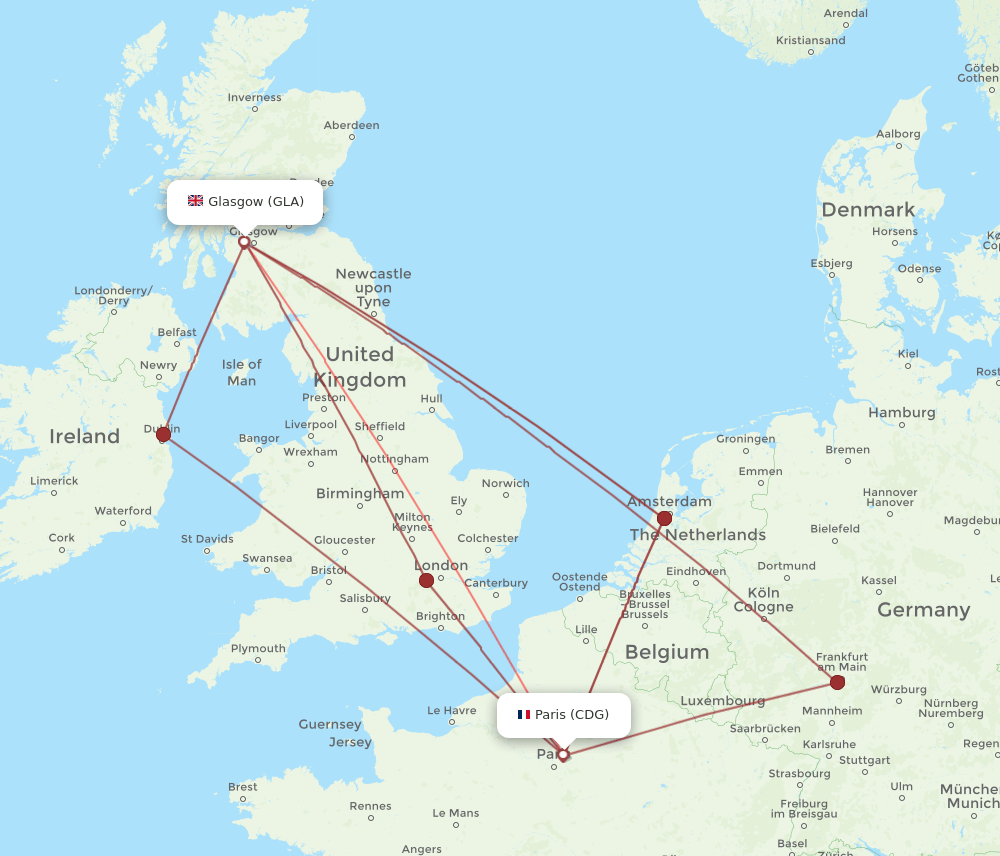 CDG-GLA flight routes