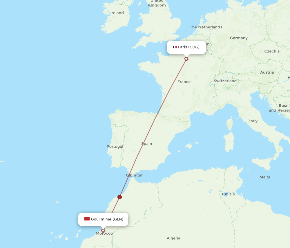 CDG-GLN flight routes