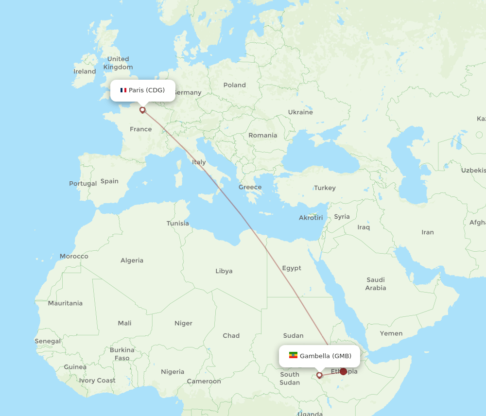 CDG-GMB flight routes