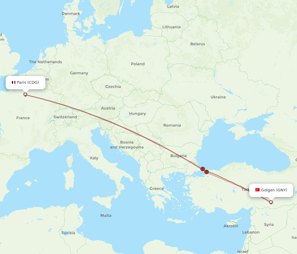 CDG-GNY flight routes