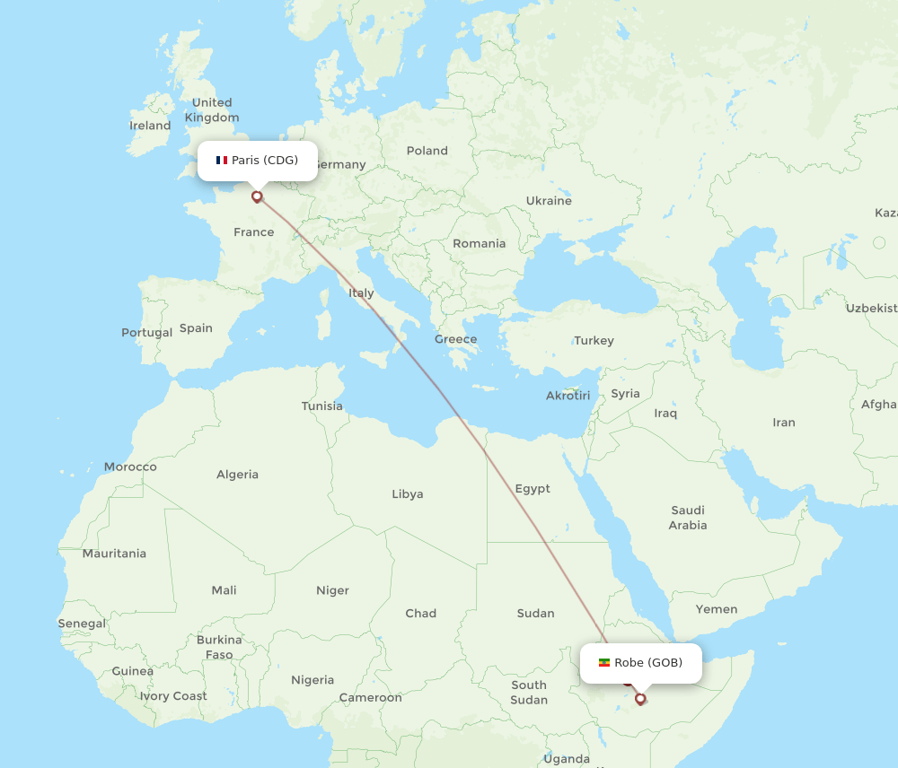 CDG to GOB flights and routes map