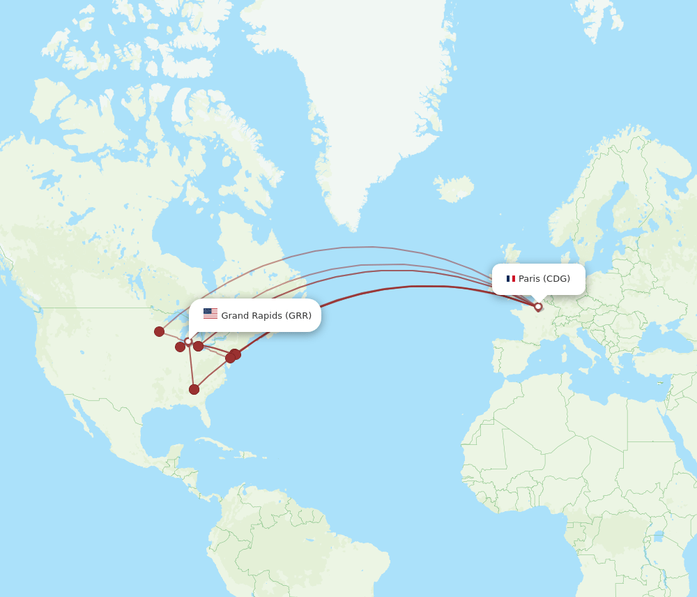 CDG-GRR flight routes