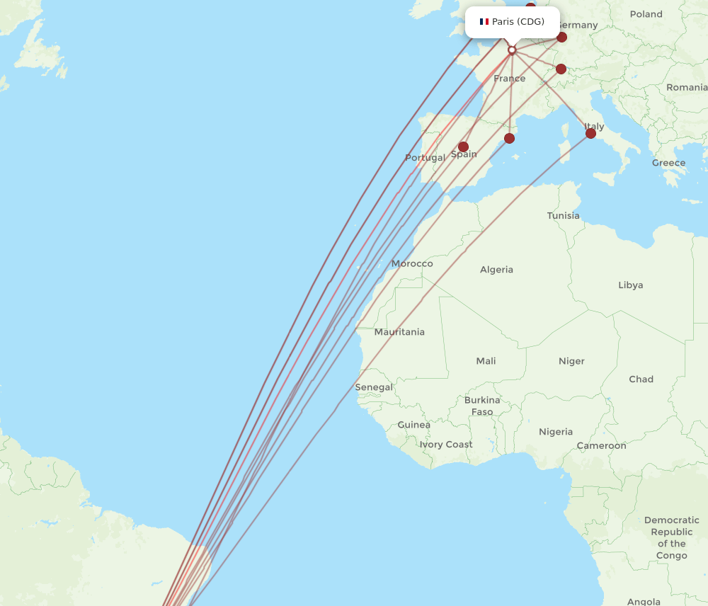 CDG-GRU flight routes