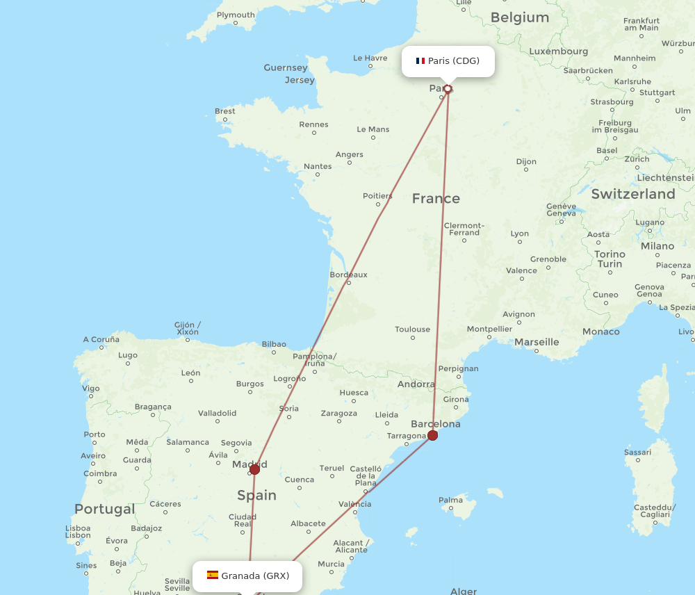 CDG-GRX flight routes