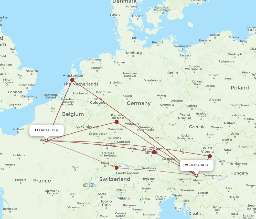 CDG-GRZ flight routes