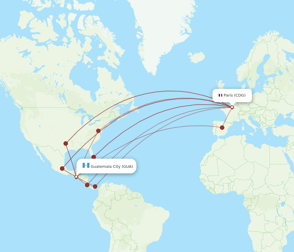 CDG-GUA flight routes
