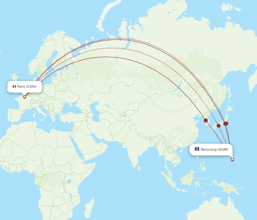 CDG-GUM flight routes