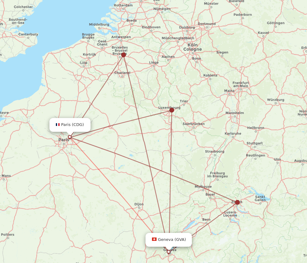 CDG to GVA flights and routes map