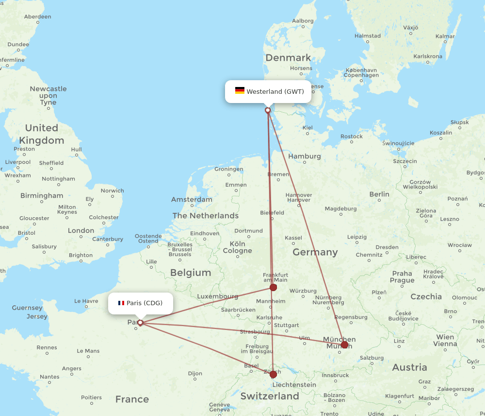 CDG-GWT flight routes