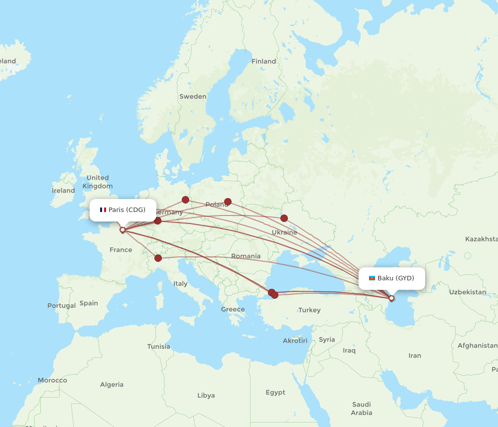 CDG-GYD flight routes