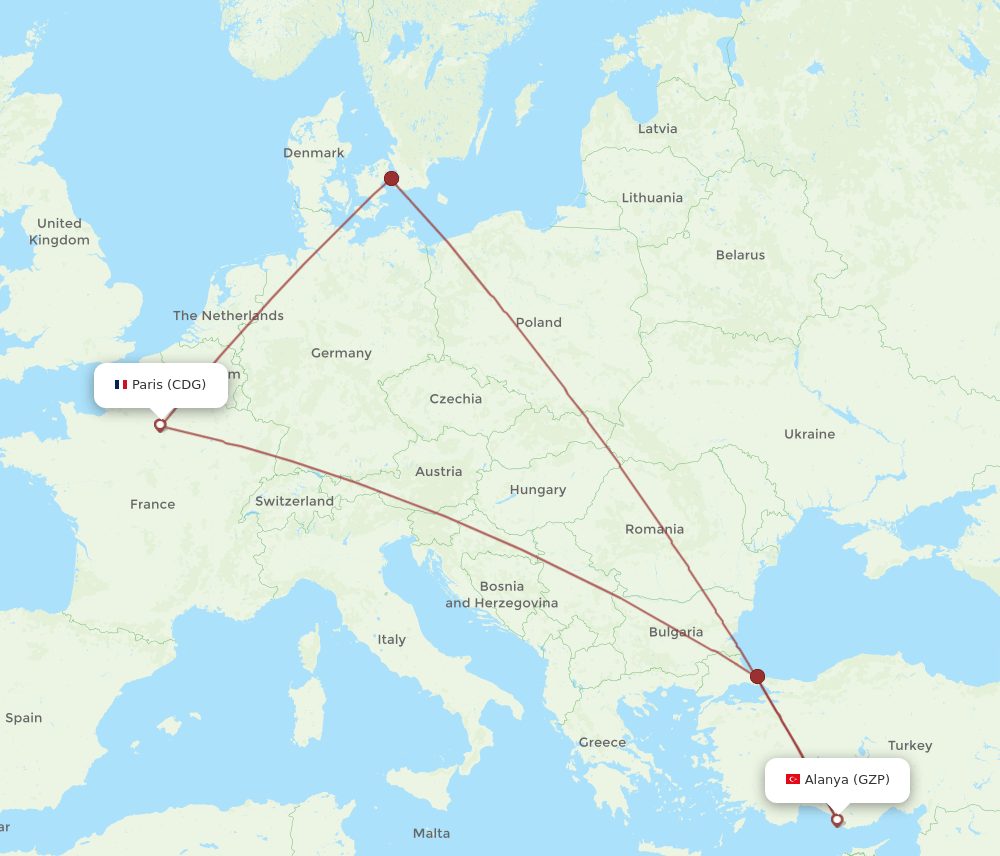 CDG-GZP flight routes